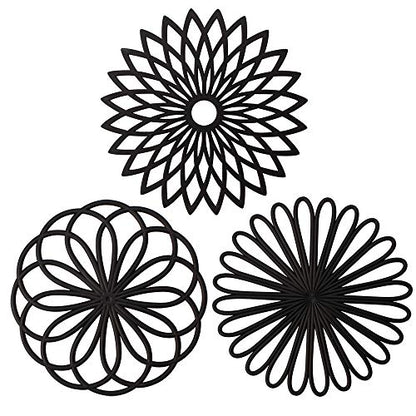 ME.FAN Silicone Trivet Mat - Kitchen Hot Pads for Pots & Dish - Insulated Teapot Trivet - Flexible, Durable, Non-Slip Large Coasters 3 Set Black - color: 3set-black