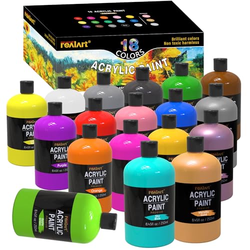 REALART Large Acrylic Paint Set (8.45oz / 250ml) Bulk Acrylic Paint Bulk Art Supplies For Canvas Painting