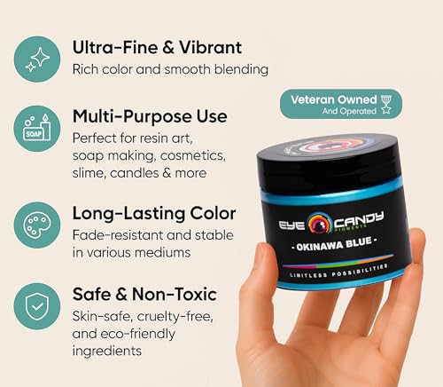 Eye Candy Pigments Premium Blue Mica Powder - Okinawa Blue (50gr) - for Epoxy, Resin, Soap, Paint, Woodworking, Acrylic Pouring, Bath Bombs, Fishing Lures - DIY Arts and Crafts Additive - color: Okinawa Blue