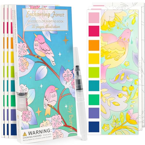 Watercolor Painting Coloring Books Pocket Watercolor Paint Bookmarks, Mess Free Paint with Water Set, Travel Class Activities Art Party Favors Exchange Birthday Gifts for Kids (Enchanting forest) - style: Enchanting forest