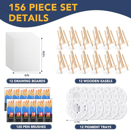 AROIC 156 PCS Professional Painting Set with Easels, 12 Wood Easels,120 Brushes with Nylon Brush Head,12 Drawing Boardart and 12 Palette, Painting Supplies kit for Adults to Painting Party. - style: 30cm-12sets