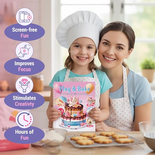 BSCOOL - Drawing, Coloring & Activity Book: Play and Bake with Stickers, Guides and Recipes. Dress Up Your Cake Design for Kids 5 and Up.Gift for Girls - color: Play and Bake Activity Book