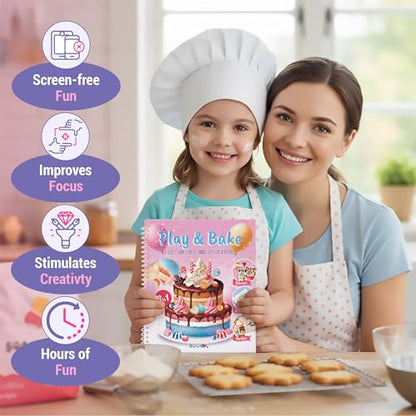 BSCOOL - Drawing, Coloring & Activity Book: Play and Bake with Stickers, Guides and Recipes. Dress Up Your Cake Design for Kids 5 and Up.Gift for Girls - color: Play and Bake Activity Book