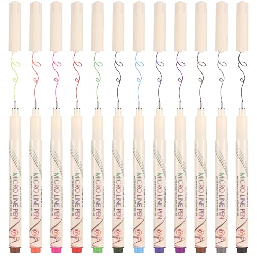 01 Micro Fine Point Pen Set - 12 Waterproof Archival Ink Colors, 0.25mm Fineliner Pens for Art Illustrations, Sketching, Anime, Manga, Technical Drawings & Scrapbooking-fan - color: 12 Colors