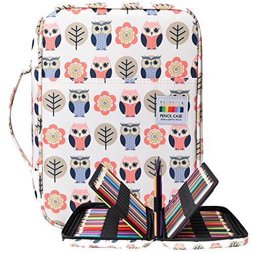 Coloring Pencil Case 220 Slots Pencils/Gel Pens Organizer Waterproof Travel Case Zipper Carrying Portable Pencil Markers Pen Holder Bag for Painter Writers - color: Cartoon Owl