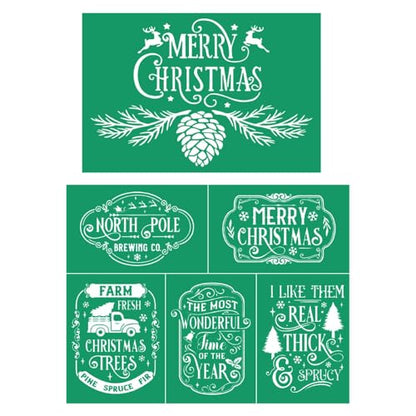 2PCS Merry Christmas Self-Adhesive Silk Screen Stencils,Noth Pole Screen Printing Stencils for Craft Christmas Tree Stencil Transfers Reusable Stencils for Painting on Wood T-Shirt Fabric Xmas Sign - color: 2pcs merry Christmas stencils