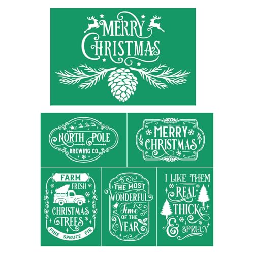 2PCS Merry Christmas Self-Adhesive Silk Screen Stencils,Noth Pole Screen Printing Stencils for Craft Christmas Tree Stencil Transfers Reusable Stencils for Painting on Wood T-Shirt Fabric Xmas Sign - color: 2pcs merry Christmas stencils