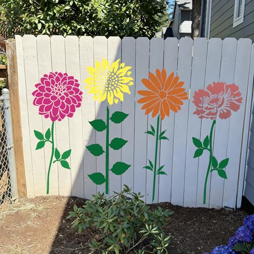 Large Flower Stencils for Walls 14inch Fence Stencil for Outdoors Floral Stencils Reusable Rose Hibiscus Daisy Sunflower Stencil for Wood Wall Furniture Fabrics DIY Decor - style: Flowers
