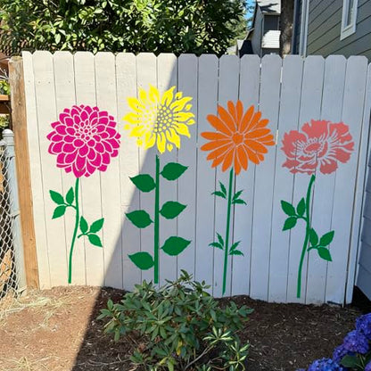 Large Flower Stencils for Walls 14inch Fence Stencil for Outdoors Floral Stencils Reusable Rose Hibiscus Daisy Sunflower Stencil for Wood Wall Furniture Fabrics DIY Decor - style: Flowers