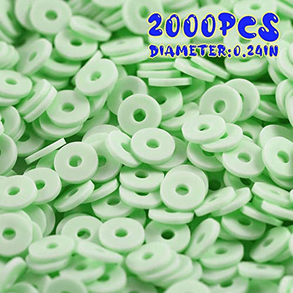 2000pcs Cyan Green Clay Beads for Bracelets Making, Flat Round Polymer Clay Beads 6mm Spacer Heishi Beads for Jewelry Making Earring Bracelets Necklace - color: Cyan Green 28