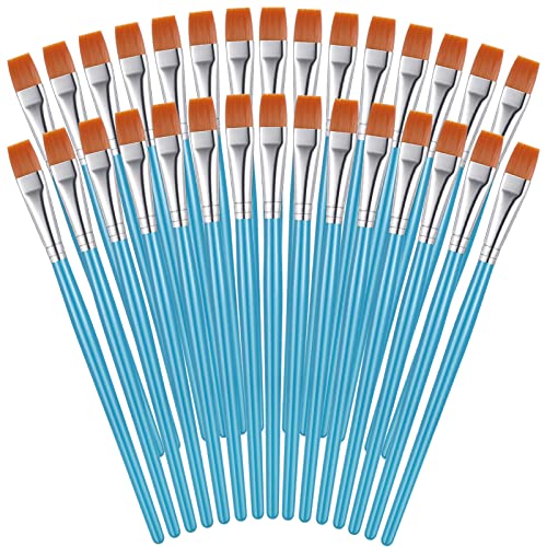 Zonon 30 Pieces Paint Brushes Bulk Small Flat Top Acrylic Oil Paint Brush for Artists Mini Touch up Crafts Detail Painting(1/2 Inch,Blue) - color: Blue, size: 1/2 Inch