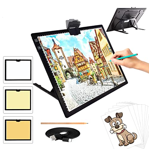 TOHETO A3 Light Pad, Rechargeable Light Board for Diamond Painting, Tracing Light Box with Stand and Clip, Light Table Lightbox for Tracing, Drawing - style: A3 (Black)