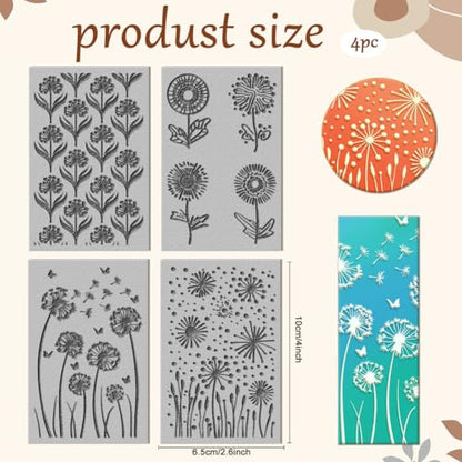 CHGCRAFT 4 Sheets Dandelion Clay Texture Mat Realistic Butterfly Flat Lay Pattern Polymer Clay Texture Sheets DIY Tools for Pottery Earring Jewelry Making Stamp Engraving Machines, 4x2.6inch - style: Dandelion