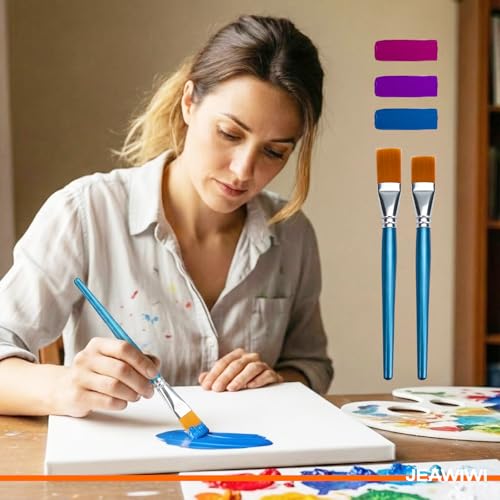 JEAWIWI 3 PCS Acrylic Paint Brushes Set, Flat Artist Paintbrushes 30mm, Oil Watercolor Face Paint Brushes for Rock, Face Art, Canvas, Body, Blue - size: 3 PCS