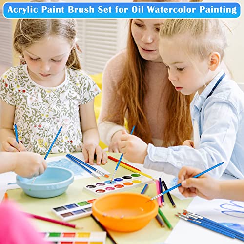 Small Paint Brushes Bulk, Anezus 50 Pcs Flat Tip Paint Brushes with Round Acrylic Paint Brushes Set Craft Brushes for Classroom Acrylic Watercolor Canvas Face Painting Touch Up - style: flat and round