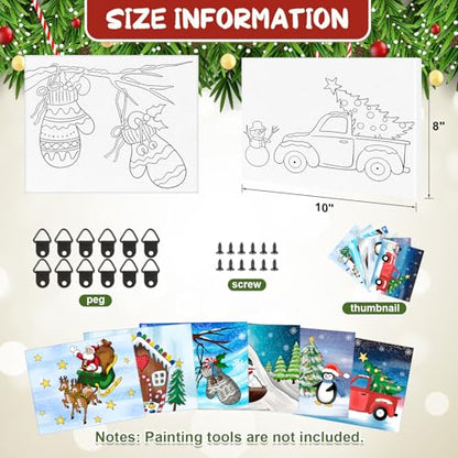 COCHIE 6 Pack 8x10 Inches Christmas Pre Drawn Canvas to Paint for Sip and Paint Party, X-mas Pre Printed Canvases, Peppermint Candy House Snowman Pre Sketched Canvas for Painting for Adults, Kids - size: 8x10 Inches, style: XMAS