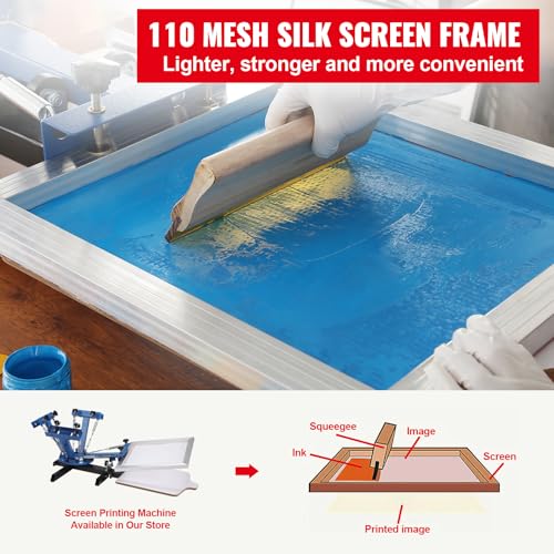 Happybuy Screen Printing Kit, 3 Aluminum Frames, 5 Glitters, Squeegees & Transparency Films, 6x10/8x12/10x14 Inch, 110 Mesh Count for DIY T-Shirt Printing