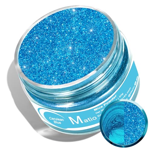 Matio Cerulean Blue Mica Powder for Epoxy Resin, 1.8oz/ 50g Pearlescent Effect Mica Powder Natural Color Pigment for Soap Making, Bath Bomb,Candle Dye,Resin Craft,Paint,Nails Art,Jewelry,Slime Pigment - color: Cerulean Blue