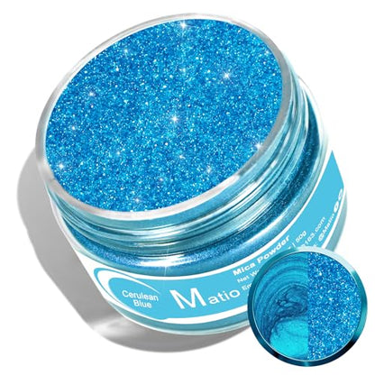 Matio Cerulean Blue Mica Powder for Epoxy Resin, 1.8oz/ 50g Pearlescent Effect Mica Powder Natural Color Pigment for Soap Making, Bath Bomb,Candle Dye,Resin Craft,Paint,Nails Art,Jewelry,Slime Pigment - color: Cerulean Blue