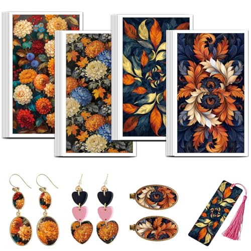 OLYCRAFT 24Pcs Orange Flowers Clay Transfer Paper 4 Design Chrysanthemums Clay Transfers Paper for Polymer Clays Earring Dahlias Transfer Sheets Small Ceramic Decal for Earring Jewelry Making - color: Orange Flowers