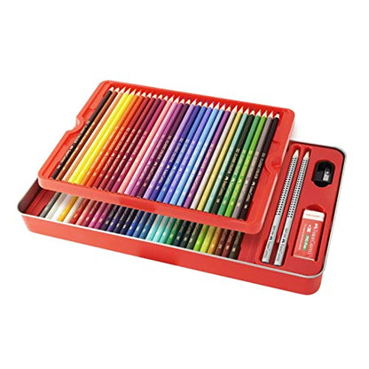 Faber Castell TFC-CP/60C Oil-Based Colored Pencils, Flat Can, Set of 60 Colors, Red