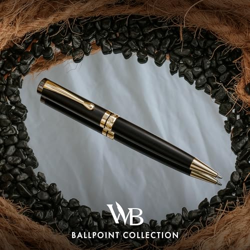 Wordsworth and Black Ballpoint Pen Set - Stunning Luxury Pen Bamboo Blackwood Gold Finish, Refillable, Best Ball Pen for Men & Women, Black Ink Refill, Elegant, Point Pen - color: Black Wood