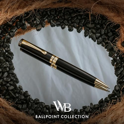 Wordsworth and Black Ballpoint Pen Set - Stunning Luxury Pen Bamboo Blackwood Gold Finish, Refillable, Best Ball Pen for Men & Women, Black Ink Refill, Elegant, Point Pen - color: Black Wood