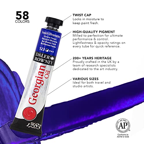 Daler Rowney Georgian 6-Tube Starter Artist Oil Paint Set - Painting Set for Canvas Paper and More - Oil Painting Supplies for Artists and Students - Artist Oil Paints for All Skill Sets - style: 6 Pack 6X22ML