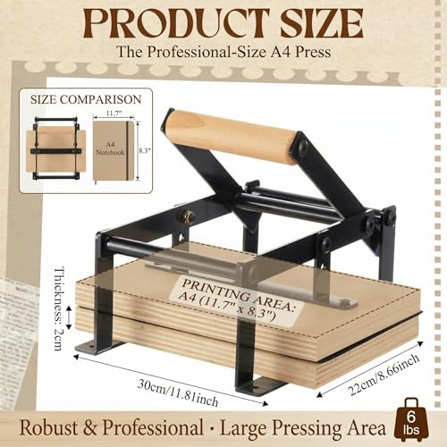 A4 Black Printing Linocut Hand Lever Press Machine with Rollers and Felt Pads for Lino Cuts, Cutting Printing, Linoleum Blocks Printmaking Tools Kit for Students, Beginners and Kids Crafts - size: A4