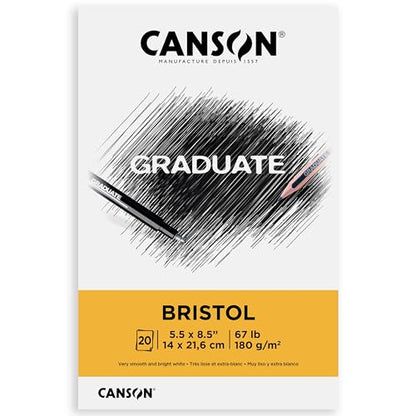 Canson Graduate Bristol Pad, Foldover, 5.5x8.5 inch, 20 Sheets | Artist Paper for Adults and Students - Drawing, Sketching, Markers and Art Journaling - size: 5.5x8.5 inch