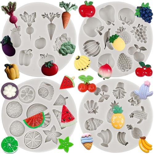 Vegetable Fruit Radish Tomato Eggplant Cabbage Silicone Mold Strawberry Watermelon Banana Chocolate Fondant Mold For Cake Decorating Cupcake Topper Gum Paste Polymer Clay Set Of 4 - color: Style G