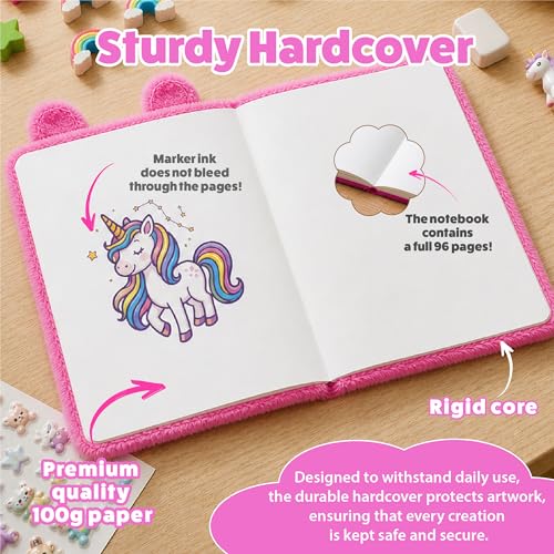 VOTUM Fuzzy Sketch Book: Personalized Artist Sketchbook: Sketching, Drawing and Creative Doodling. Notebook and Sketchbook to Draw and Journal (Bright Pink Bear) - color: Bright Pink Bear