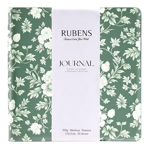 rubens Watercolor Journal, 5.9x5.9 inch Watercolor Sketchbook, 20 Sheets 100% Cotton Soft Cover Travel Sketchbook, 140lb/300gsm Acid-Free Cold Press Watercolor Papers for Watercolor, Gouache, Acrylic - color: Jade Green, size: 5.9"x5.9"