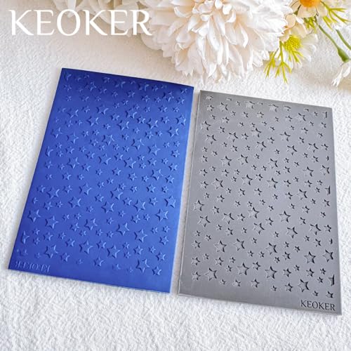 KEOKER Polymer Clay Texture Sheets, Stars Clay Texture Mat, Polymer Clay Earrings Tools on Independence Day or 4th of July, Like Polymer Clay Rollers, Great Work with Polymer Clay Cutters (Stars)