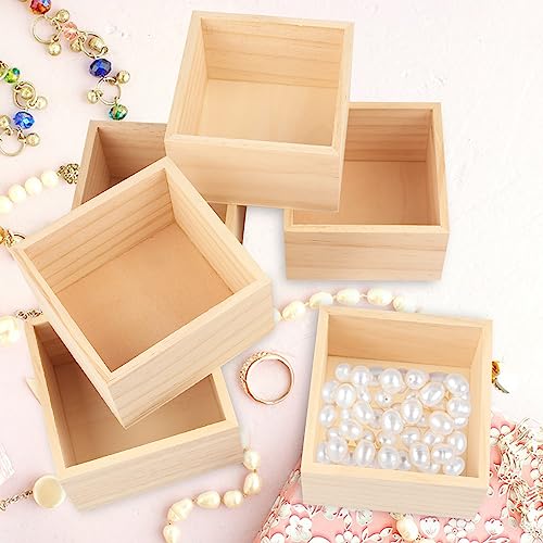 GNIEMCKIN 24 Pack 4 x 4 Inch Wooden Box, Unfinished Small Square Wooden Box, Rustic Wood Boxes, Organizer Storage Wood Boxes for DIY Crafts, Collectibles, Succulents, Desktop Drawer Decor - size: 24 Pack