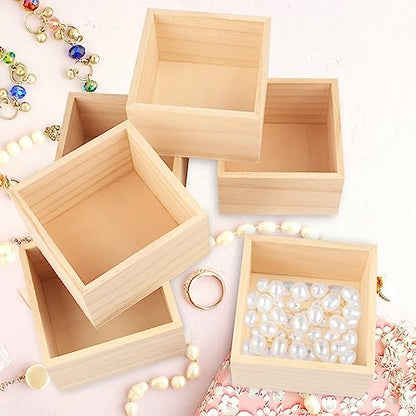 GNIEMCKIN 24 Pack 4 x 4 Inch Wooden Box, Unfinished Small Square Wooden Box, Rustic Wood Boxes, Organizer Storage Wood Boxes for DIY Crafts, Collectibles, Succulents, Desktop Drawer Decor - size: 24 Pack