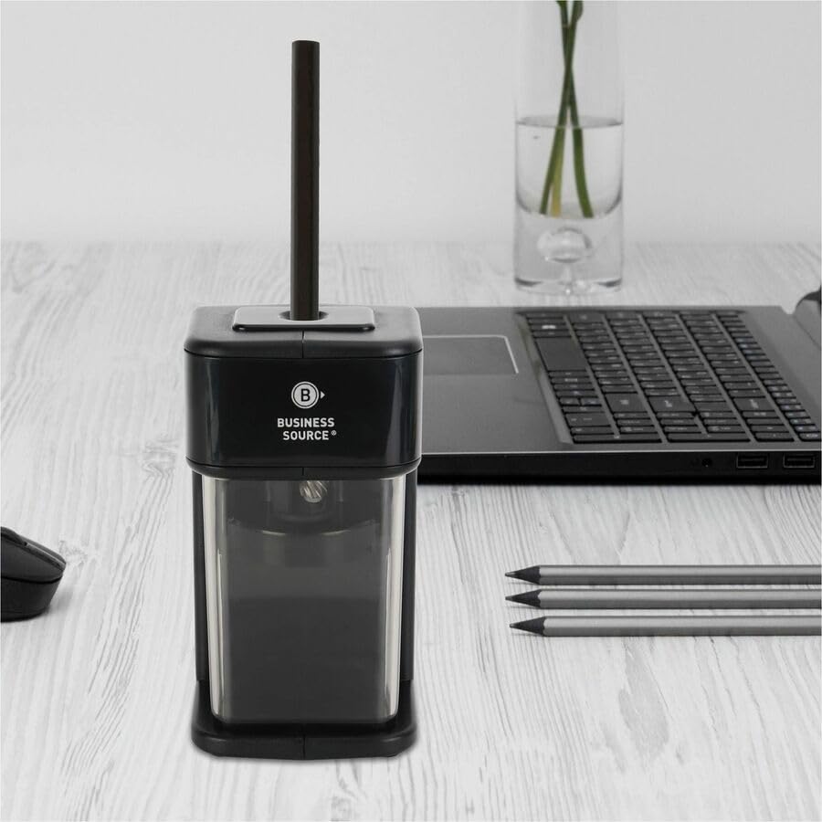 Business Source Electric Pencil Sharpener with Built-in Pencil Holder, AC Adapter Powered, Black