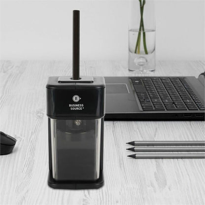 Business Source Electric Pencil Sharpener with Built-in Pencil Holder, AC Adapter Powered, Black