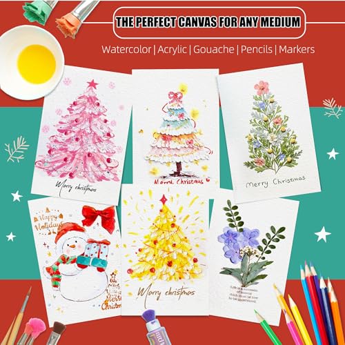 60 Sheets Watercolor Postcards 4 x 6 Inch, 140lb/300GSM Cold Press Blank Postcards for Art, Watercolor Thick Cotton Paper Cards for Painting, Mailing, Invitation, Greeting Cards and Holiday Art