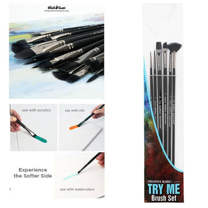 Black Swan Synthetic Red Sable Paint Brushes Try Me Set of 6 - Professional Quality Long Handle Paint Brushes in Assorted Shapes and Sizes for Oil, Heavy Body Media and Acrylic - Artists of All Levels