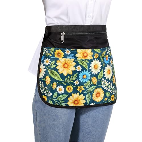 Barber Apron with 5 Pockets, Waterproof and Bleach-proof Hair Stylist Apron for Men and Women - color: Green Flowers