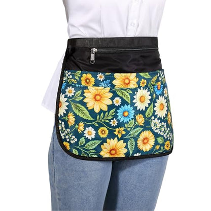 Barber Apron with 5 Pockets, Waterproof and Bleach-proof Hair Stylist Apron for Men and Women - color: Green Flowers