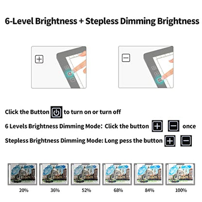 A4 Wireless LED Light Pad with Carry Bag, Innovative Stand and Top Clip, TOHETO Rechargeable Light Box Stepless Dimmable and 6 Levels Brightness Cordless Light Board for Tracing Weeding Vinyl (Grey)