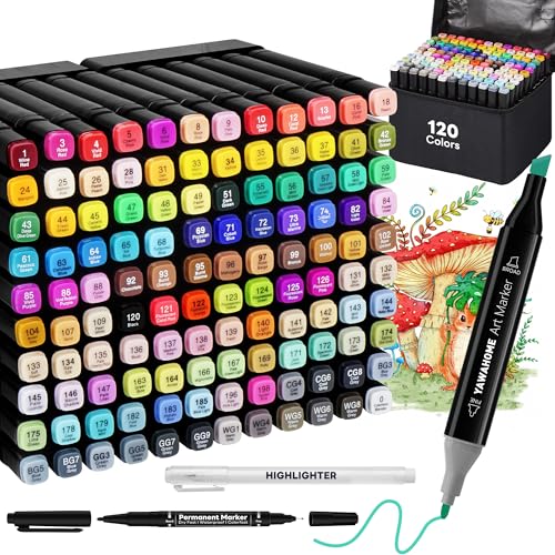 Alcohol Markers Set 120 Colors - Dual Tip Art Markers for Adult Coloring Books Professional Permanent Blending Marker Pens Artist Sets for Drawing Painting Sketching Illustration Kids Gifts