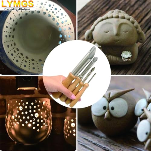 LYMGS Clay Circular Hole Cutter Tool Set, Wood Handle & Stainless Steel Round Hole Cutter for Pottery Sculpture DIY Clay Modeling, 4 Sizes a Pack