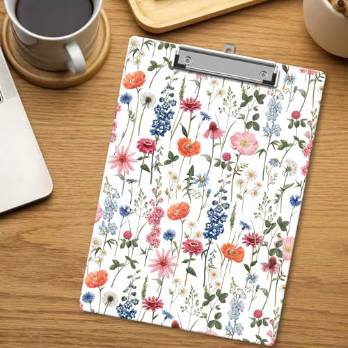 Wild Flower Clipboard, Cute Wooden Decorative Clipboards with Low Profile Clip for Classroom Office, Spring ClipBoards for Teachers Nurses Students - D08 - color: Colorful Wildflower