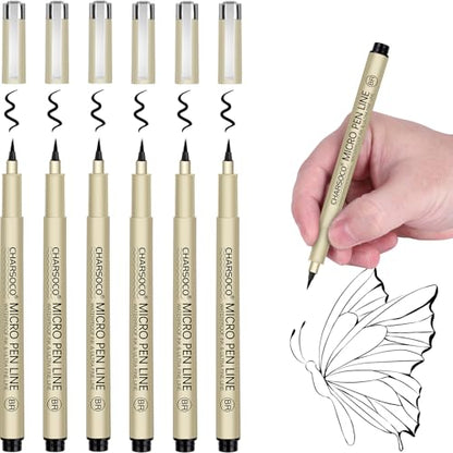 BR Micro Pen, 6 Pack Black Fine Point Pen with Waterproof Archival Ink, 1-5mm Fineliner Ink Pens for Artist Illustration, Sketching, Anime, Manga, Technical Drawing and Scrapbooking-BR - color: Black, style: 【BR】