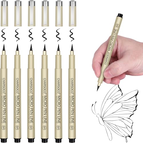 BR Micro Pen, 6 Pack Black Fine Point Pen with Waterproof Archival Ink, 1-5mm Fineliner Ink Pens for Artist Illustration, Sketching, Anime, Manga, Technical Drawing and Scrapbooking-BR - color: Black, style: 【BR】