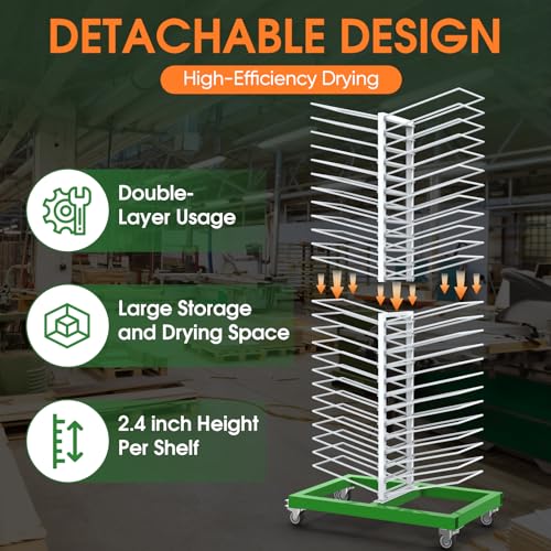 Mouuy 50-Shelf Paint Drying Rack for Cabinets & Doors, Heavy-Duty Cabinet Door Drying Rack, 25lbs/Shelf, Space-Saving Vertical Stand for Paint Studios and Classrooms with 4 Locking Casters
