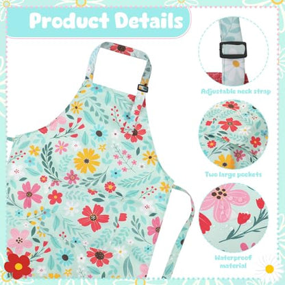 2 Pack Kids Apron, Cute Cooking Aprons, Waterproof Art Apron with Pockets, Toddler Painting Artist Apron Adjustable - color: Daisies and Flowers, size: 45*62cm